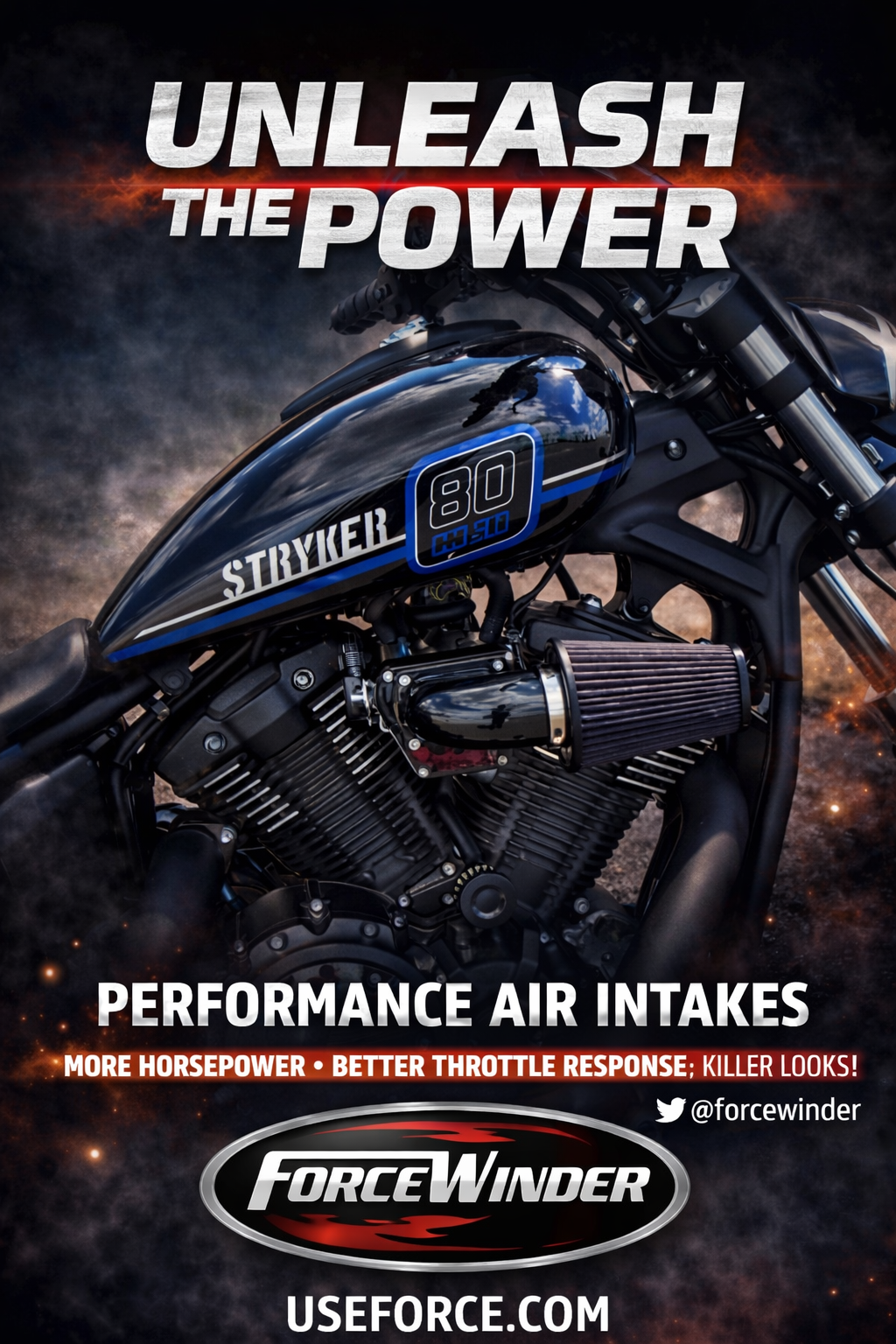Yamaha Stryker air cleaner in Gloss Black by ForceWinder performance