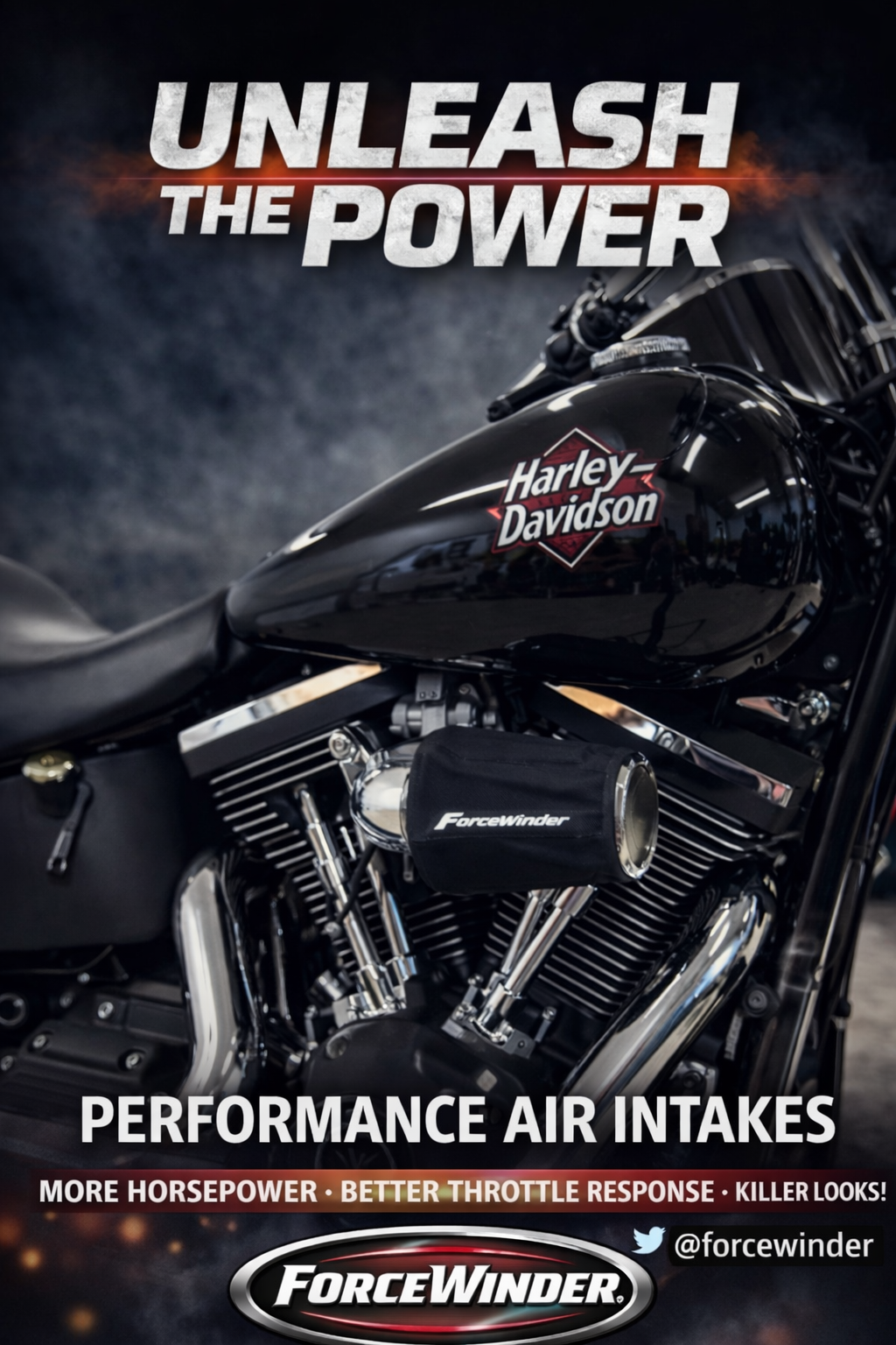 Harley Davidson Dominator Black Motorcycle Air Cleaner by ForceWinder Performance